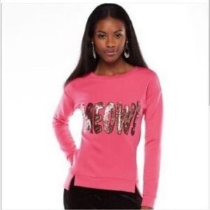 Women's Juicy Couture Hot Pink‎ Meow Sweatshirt Size XL Sequins EUC Cat Kitten